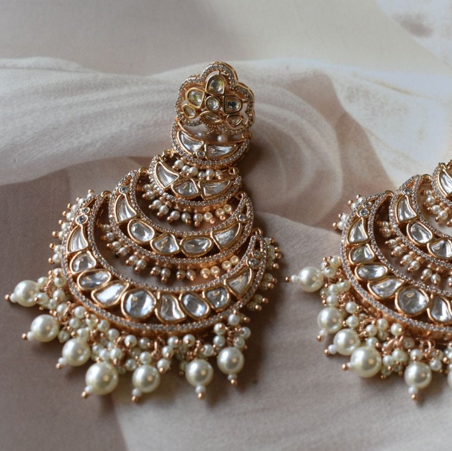 Zoya Kundan Pearl Chaandbali Earrings - MR Jewels