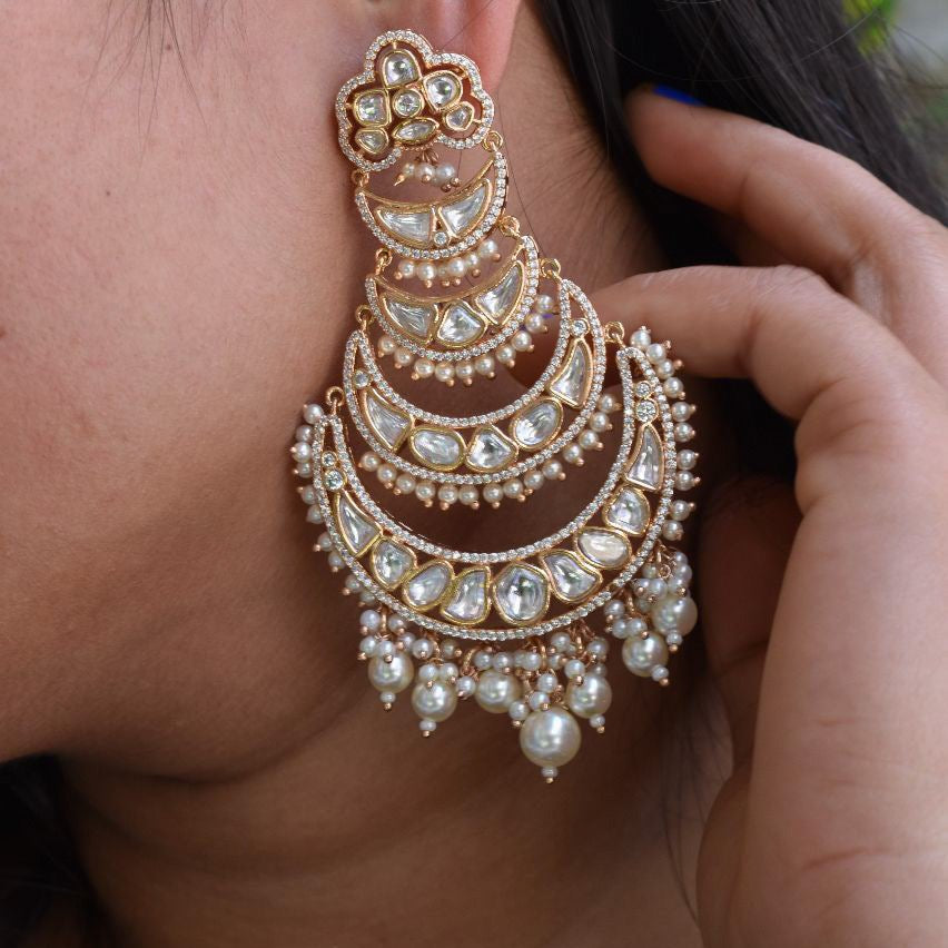Zoya Kundan Pearl Chaandbali Earrings - MR Jewels